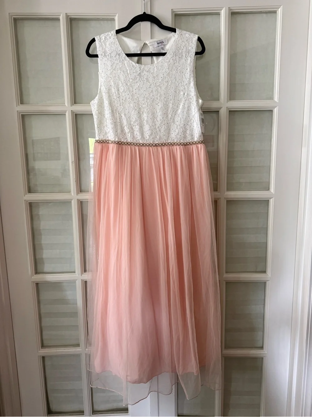 Speechless White Lace Bodice Pink Tulle Girls Formal Dress
